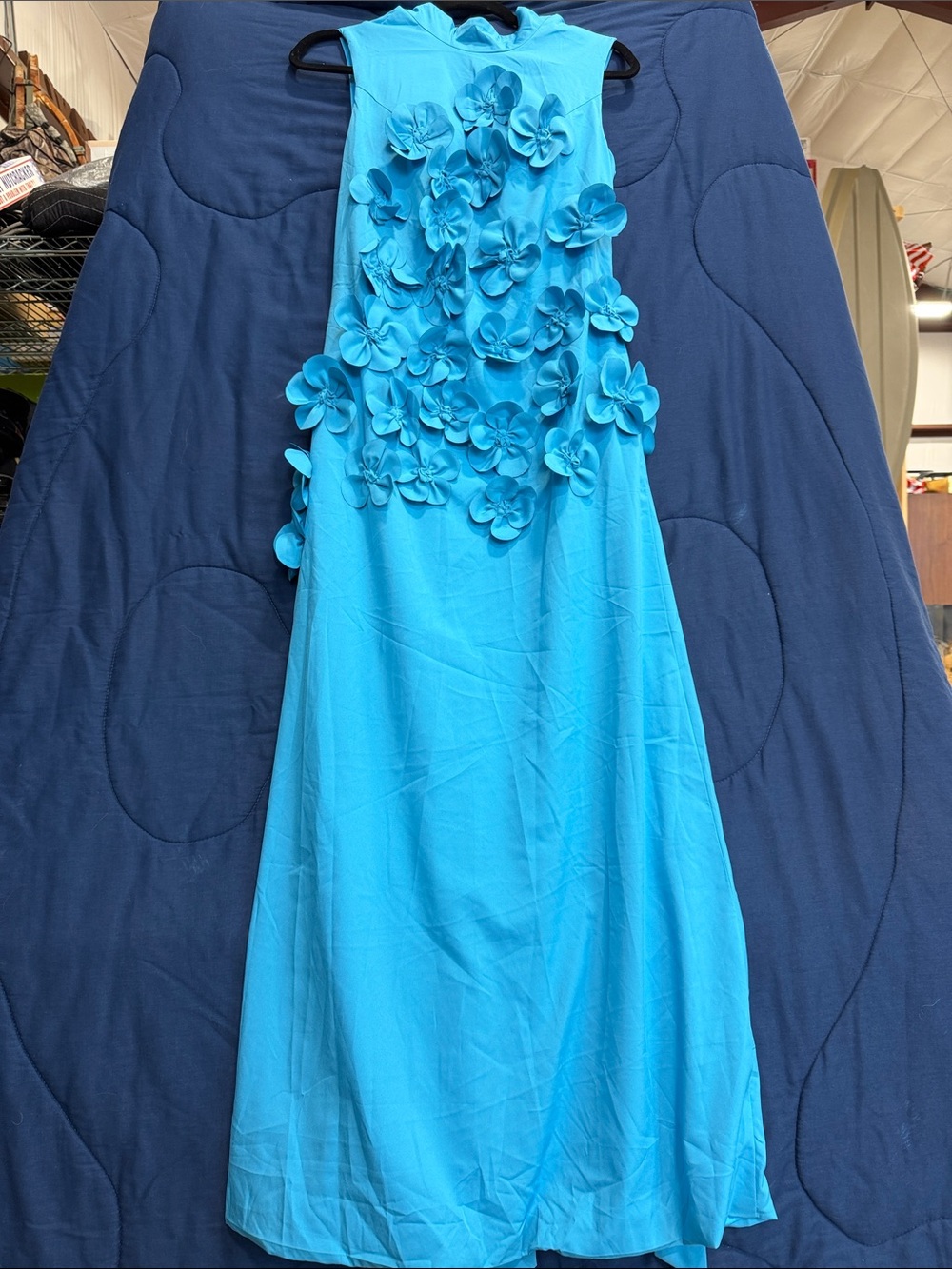 Women’s Floral 3D Floral Appliqué Sleeveless Dress - Bright Turquoise-Blue